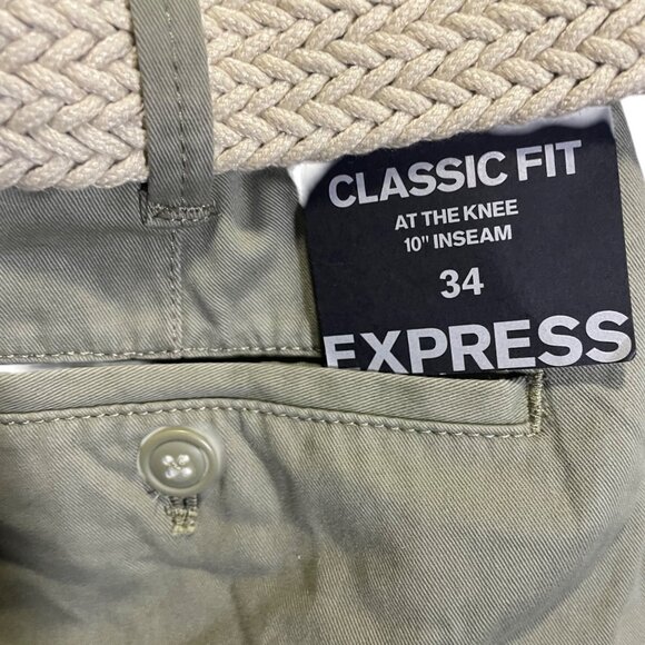 Express Mens Classic Fit Khaki Shorts Size 34 With Belt - Picture 4 of 5